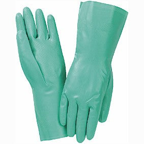 12"GREEN NITRILE GAUNTLET GLOVE FLOCK LINED   P# 3745 SOLD BY THE DOZEN