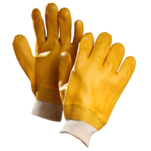 Chemical Resistant Gloves, Yellow PVC Coated, Knitwrist