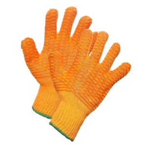 Orange String Knit Work Gloves with PVC Criss-Cross Grip