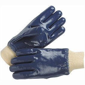 BLUE  NITRILE FULLY COATED WORK GLOVE, KNIT WRIST P# 4742 SOLD BY THE DOZEN