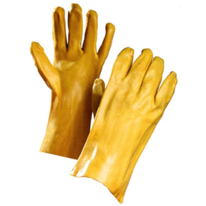 Chemical Resistant Gloves, Yellow PVC Coated, 12" Gauntlet Cuff