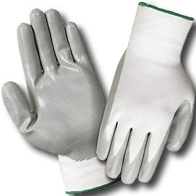GRAY NITRILE COATED PALM GLOVE ON NYLON LINER, KNIT WRIST P# 1180 SOLD BY THE DOZEN